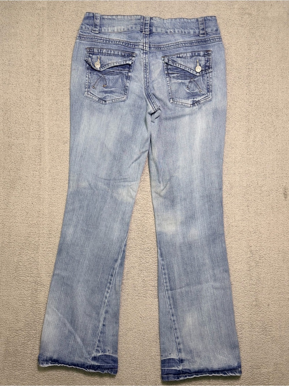 Vtg No Boundaries Flare Jeans Womens 9 Juniors Low Rise Stretch Flap Pocket Fade